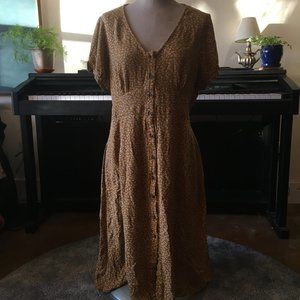 Yellow Floral Cotton Midi Button Dress